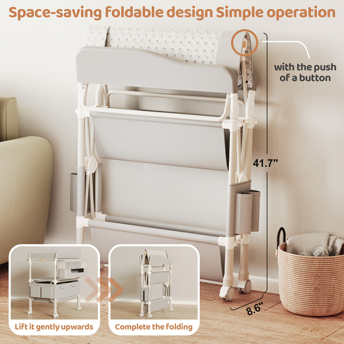 Portable Foldable Baby Changing Table with Wheels, Adjustable Height & Storage - Mobile Diaper Station for Nursery And Travel, Parenting Musthave, Compact Organizer, Spacesaving Design, Durable Plastic, Lightweight Construction, Wheeled Changing Pad, Trav