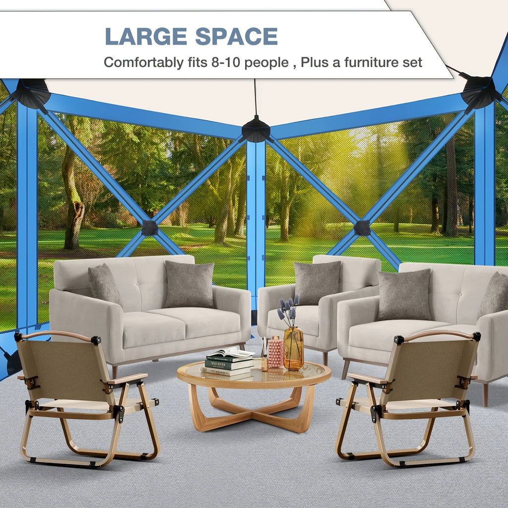 10X10Ft Pop-Up Canopy Tent with Mosquito Net, Garden Gazebo, Privacy Screen/Shade Curtain, Camping Tent, Instant Center Tent Canopy, Comes with Carrying Bag And Ground Stakes, Outdoor Garden Furniture, Suitable for Camping, Gardens, Lawns, And Patios