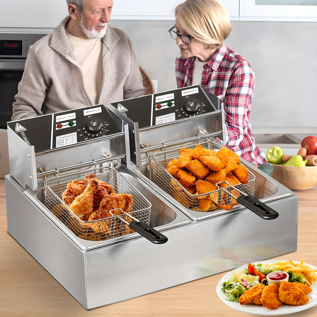 3.17gal Commercial Electric Deep Fryer, Stainless Steel Countertop Electric Fryers with Removable Tank and Lid