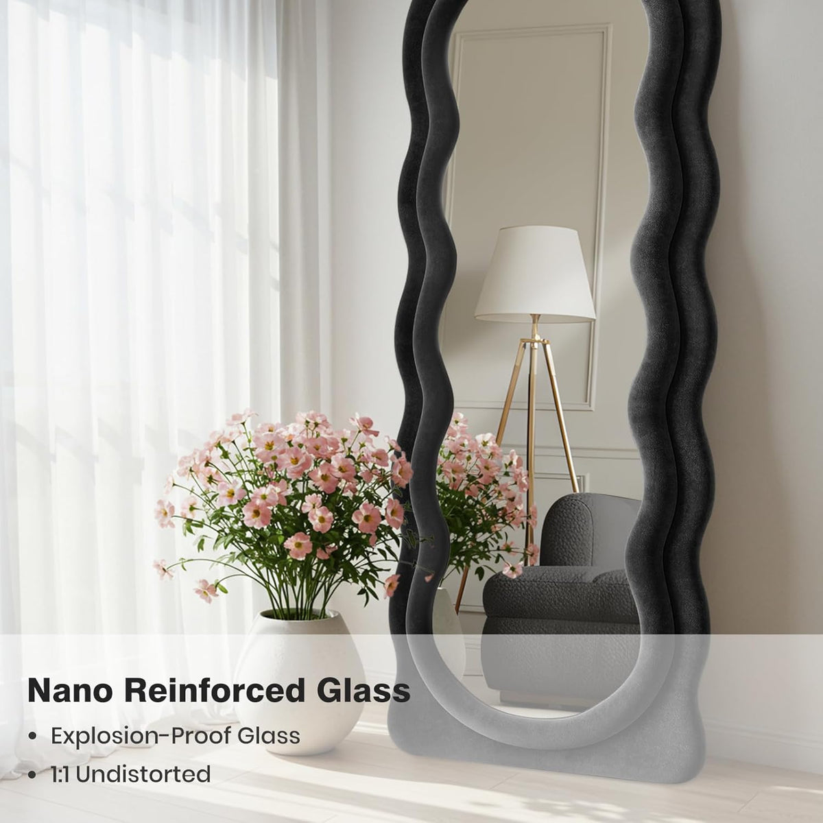 63"x24" Large Arched Full Body Mirror with Hot Pink Flannel Wrapped Frame & Stable Stand - Contemporary Floor Standing or Wall-Mounted/Leaning Mirror for Bedroom, Dressing Room, Entryway - No Electrical Required, Durable Construction