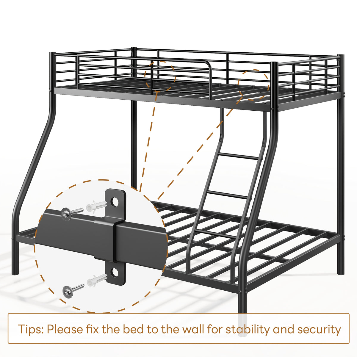 Bunk Beds Twin Over Twin/Full Size, Heavy Duty Metal Bunk Bed Frame With Angled Ladder For Spaces-Saving, Smooth Rounded Edges, Noise Free & Easy Assembly, Black