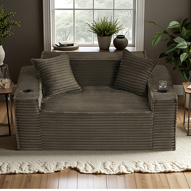 43.3-80.7" Corduroy Living Room Sofa, 3 Setaser Deep Seat Couch With 3 Lumbar Pillows, Comfy Boneless Sofa Modern Compressed Couch For Bedroom, Office, Apartment