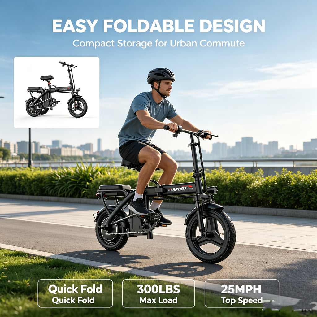 Z6 Electric Bike for Adults And Teens, 650W Folding Electric Bike, 48V 7.8Ah Removable Lithium Battery, Stylish 14 Inch Commuter Electric Bike, Double-person Mini Bicycle, Best Value Choice