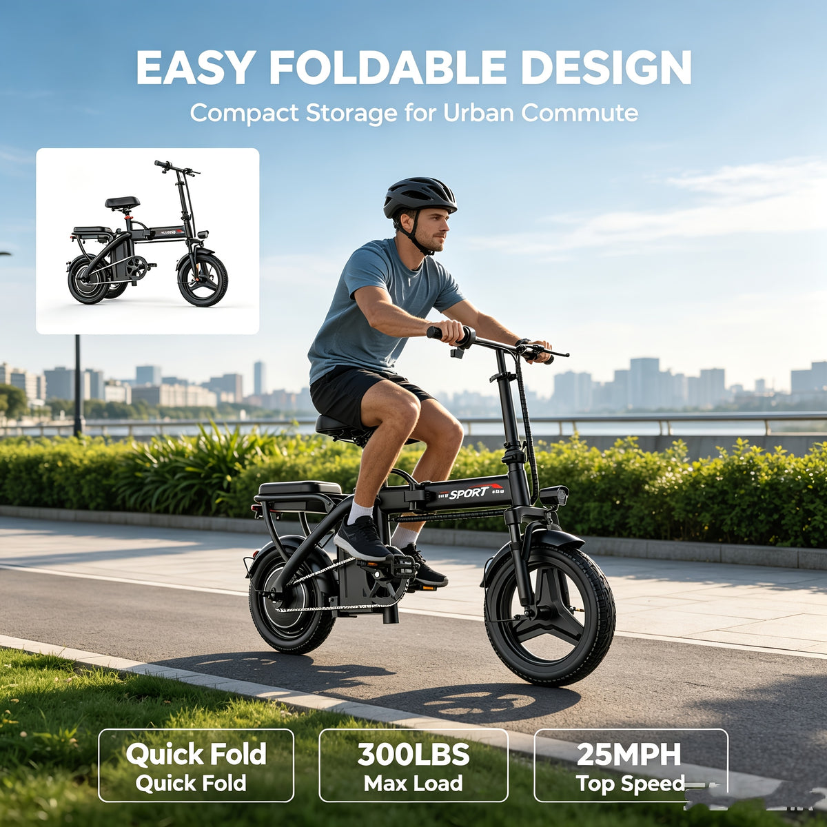 Z6 Electric Bike for Adults And Teens, 650W Folding Electric Bike, 48V 7.8Ah Removable Lithium Battery, Stylish 14 Inch Commuter Electric Bike, Double-person Mini Bicycle, Best Value Choice