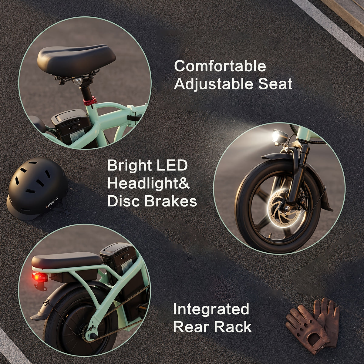 Hisent G11&F9 Folding Electric Bike | Dual Suspension System | Upgraded Frame | 12-35 Miles Range (Optional) | Features Dual Seat, LED Headlight, Disc Brakes, 14-Inch Tires, 500W High-Power Motor, Top Speed Of 19.9 Mph