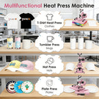 12x15 Inch 5in 1 Heat Press Machine, 360° Swing Away Sublimation Heat Press with 20oz & 30oz Tumbler Attachments, Multifunctional for T-Shirts, Mugs, Hats And Plates, Pink