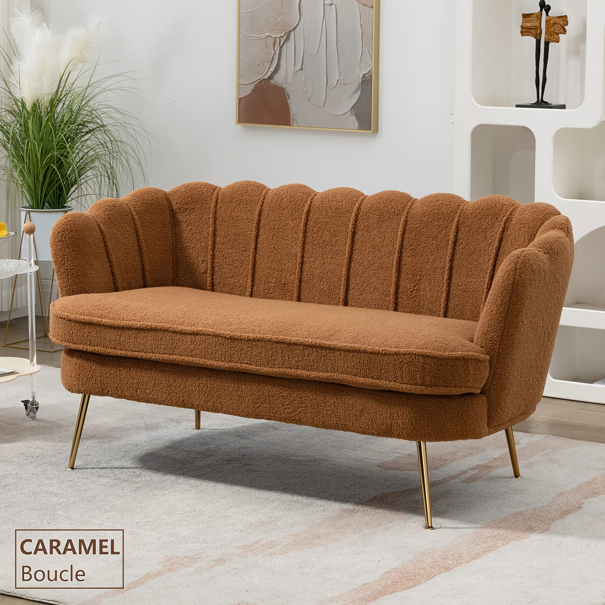 Comfy Loveseat Sofa Small Couch 2-Seater Sofa with Golden Metal Legs for Living Room, Bedroom, Apartment