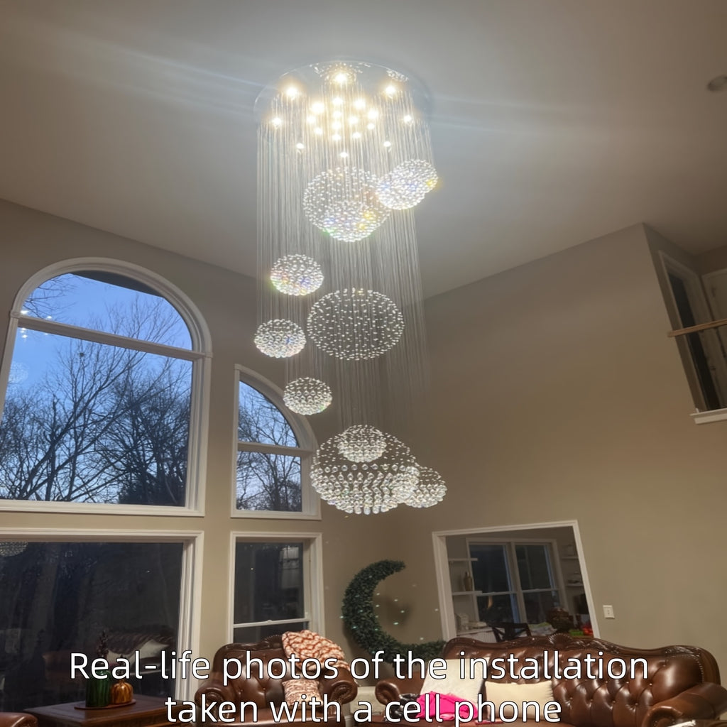 Modern LED Crystal Chandelier for Height Ceiling 2 Story Foyer Lighting 13-Light Flush Mount Foyer Lighting