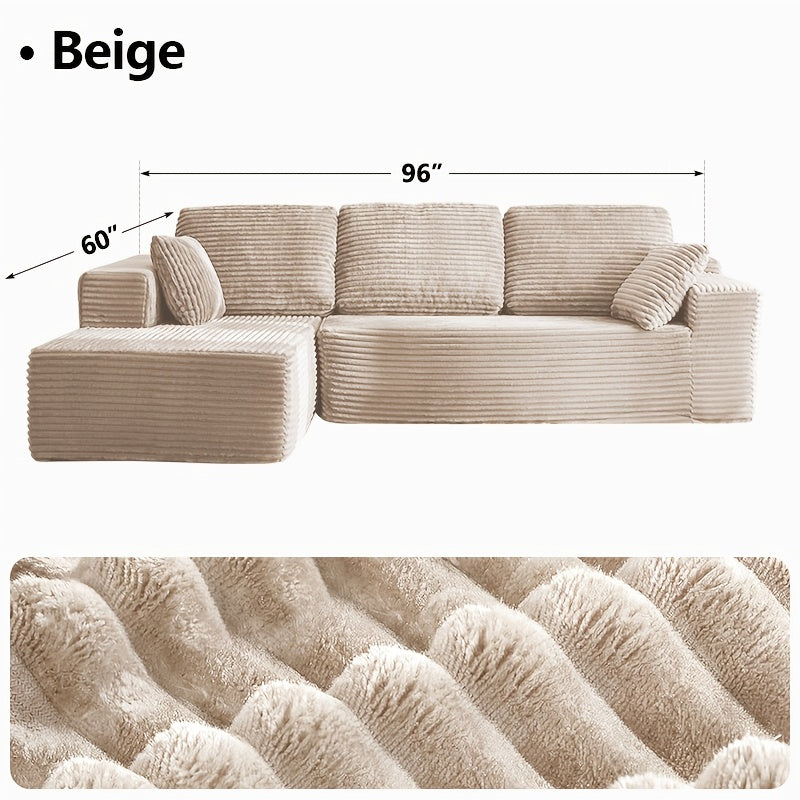 Modular L-Shape Sectional Couc, Single Sofa, Chaise Lounge, Deep Seat, Modern Minimalist UpholsteredCouches with Chaise No Assembly Reguired, Corduroy Fabric, 65"Single Reclining Chaise Lounge