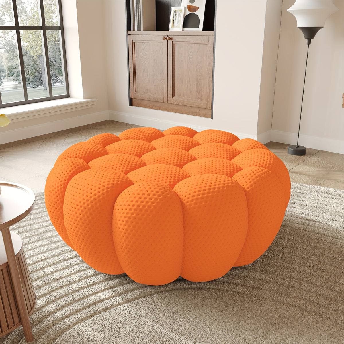 100.03'' Modern Upholstered Curved Sofa, 3 Seater Mesh Fabric Floor Sofa, 3D Honeycomb Shape Curved Couch for Living Room