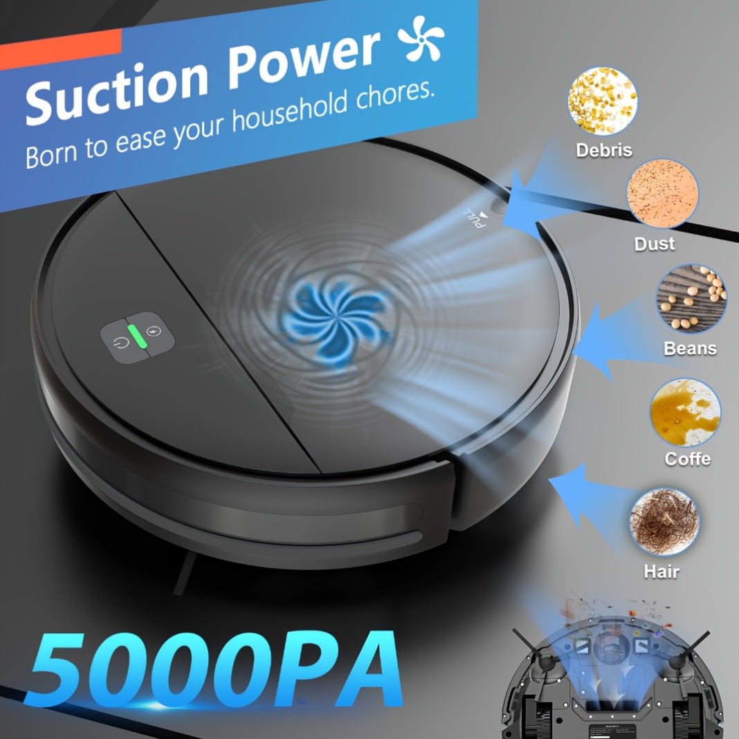 MAMNV 3-In-1 Intelligent Robot 5000Pa Vacuum Cleaner, Automatic Charging Fixed-Point Sweeper, Voice, App Control And Wet Suction Mopping of Water Tank Dust Box, Used for Smart Home Cleaning, Birthday And New Year Gifts