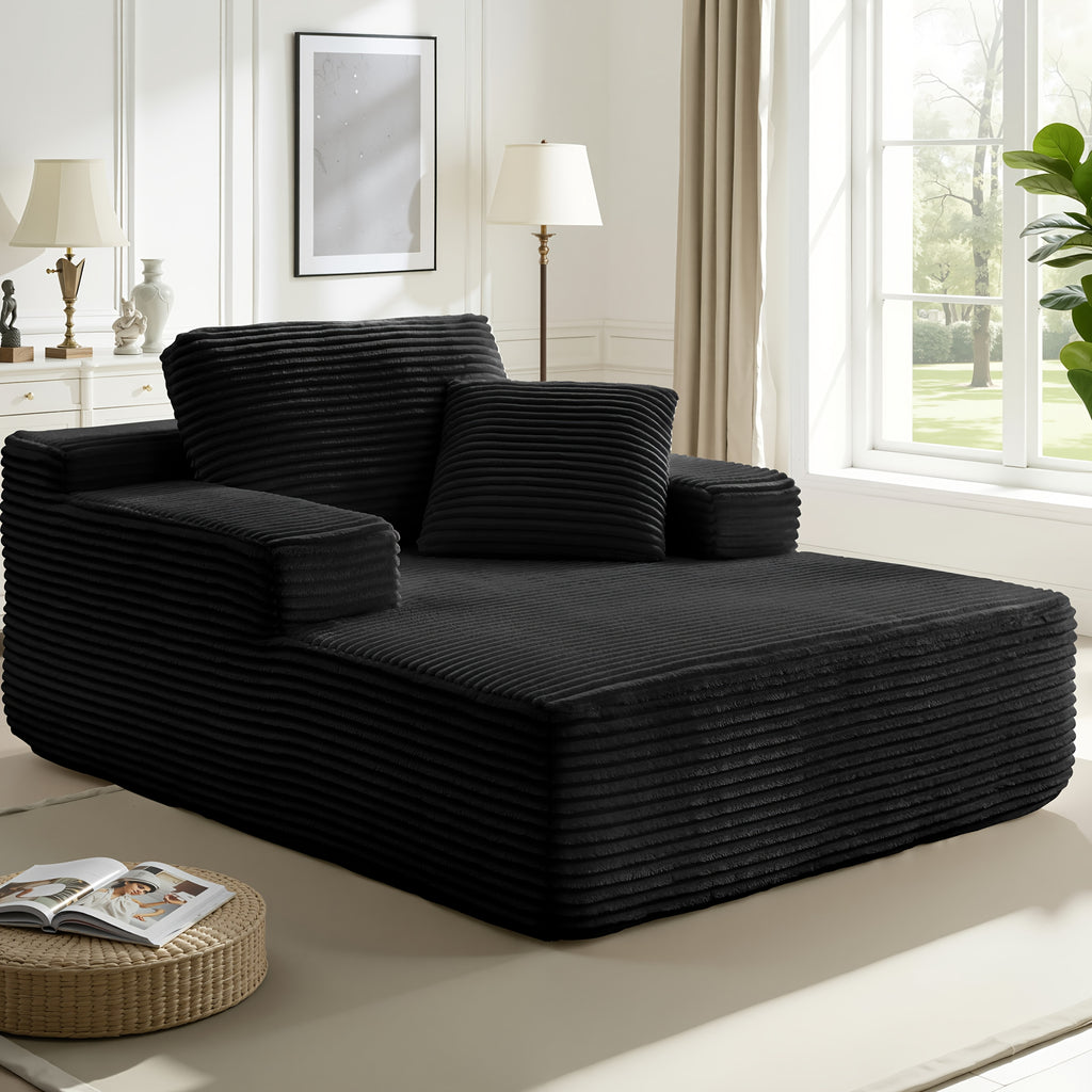 51-Inch Oversized Boneless Lounge Chaise Recliner - Corduroy Sofa with Pillows And Armrests | Deep-Seat with High-Density Foam Cushion | Living Room/Apartment/Bedroom U-Shaped Folding Sofa Bed | No Assembly Required | Beige/Black/Green/Orange