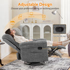 Living Room Single Chair, 360° Swivel Rocking Chair, Manual Rocking Chair for Small Spaces, Rocking Chair with Side Pockets And Armrest Storage, Deep Seat Cushion And Plush Backrest, Chenille Fabric, a Recliner Suitable for The Living Room