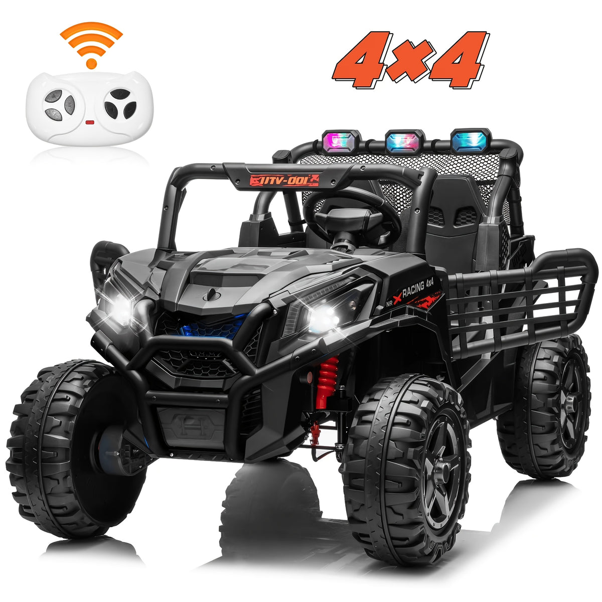 24V 2 Seater XL Ride On Toys for Kids, 4WD Electric Off-Road UTV Truck W/ Motors, Remote Control, 20" Large Seat, 5 Mph Max Speed, Electric Vehicle for KIds, Best Chrismas Gifts