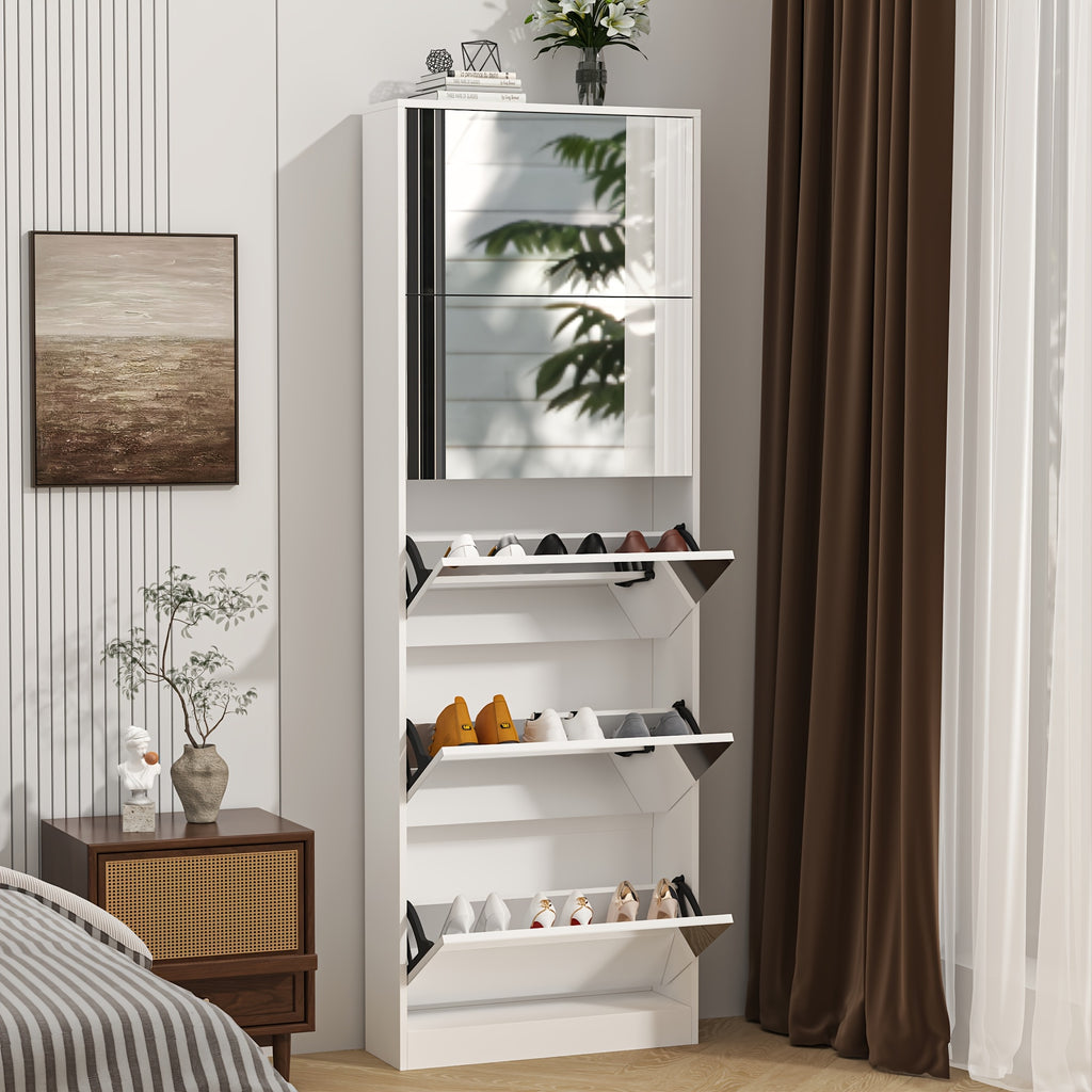 Organizedlife Shoe Cabinet with Full-Length Mirror, 5-Tier Narrow Entryway Shoe Storage Organizer, Flip-Drawer & Hidden Shoe Racks, Space-Saving Tall Unit for Small Hallways, Closets, Apartments