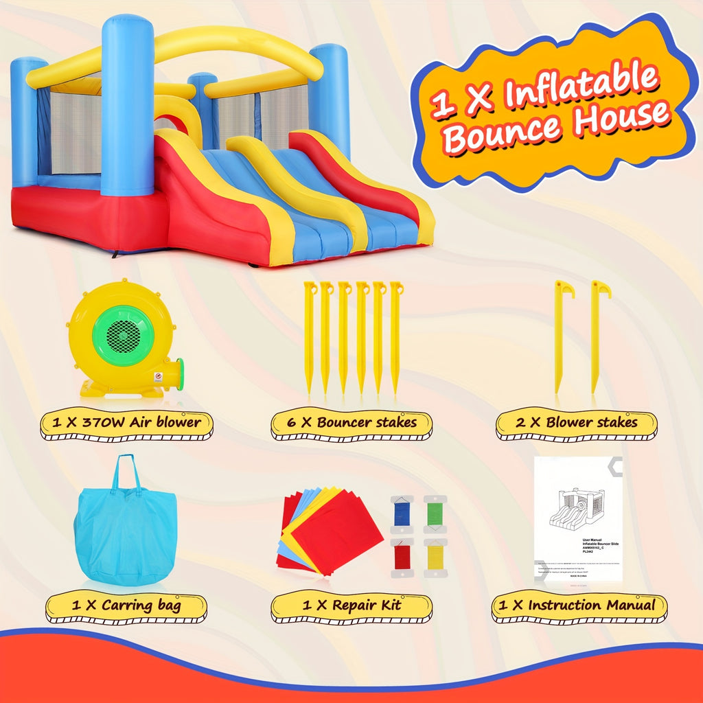 Inflatable Bounce House for Kids 3-10 with Blower, 12 X 9FT Big Blow Up Bouncer with Double Slide & Obstacle Course And Large Bounce Area, Indoor Outdoor Jump 'N Slide for Backyard Birthday Party Gift