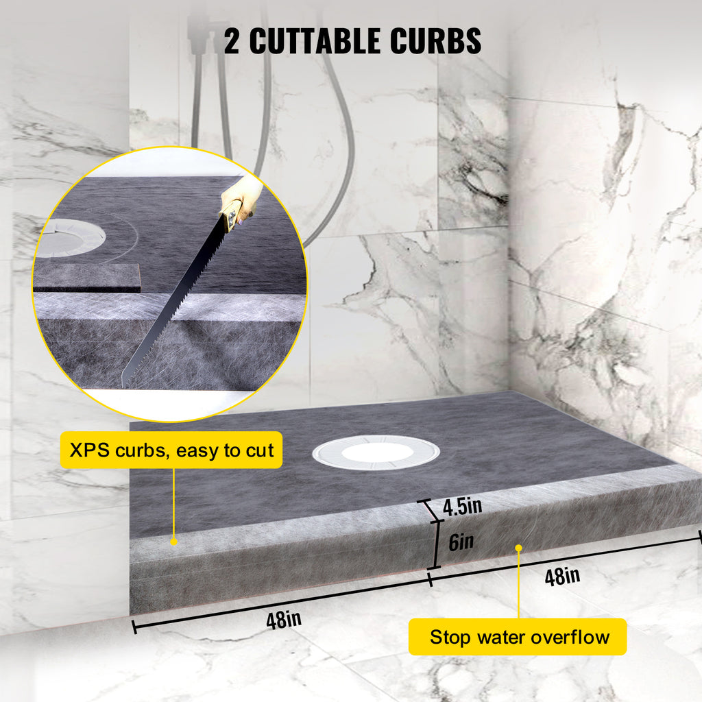 VEVOR Shower Curb Kit with 38 x 60-Inch Sloped Tray for Bathroom Floor and Wall Installation