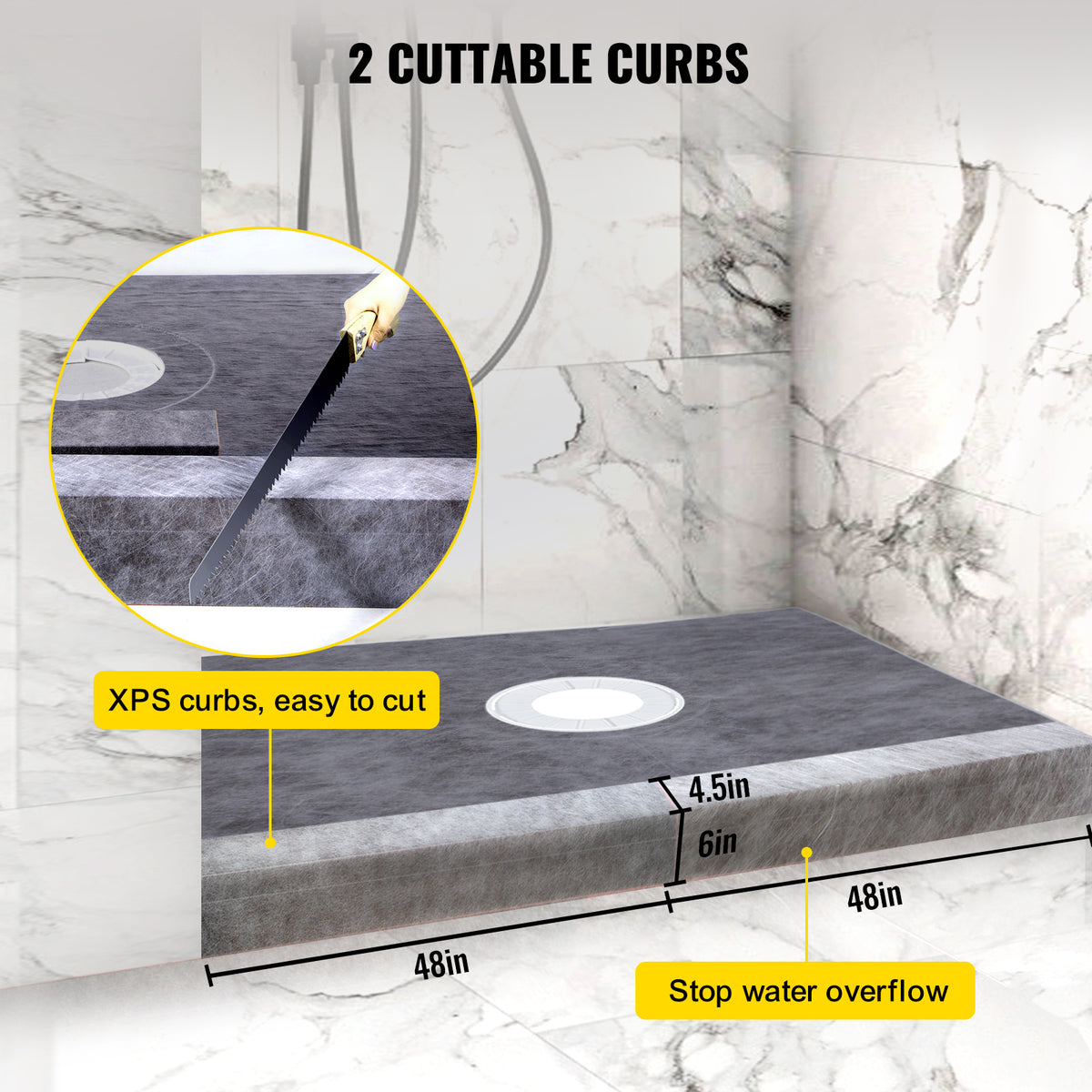 VEVOR Shower Curb Kit with 38 x 60-Inch Sloped Tray for Bathroom Floor and Wall Installation