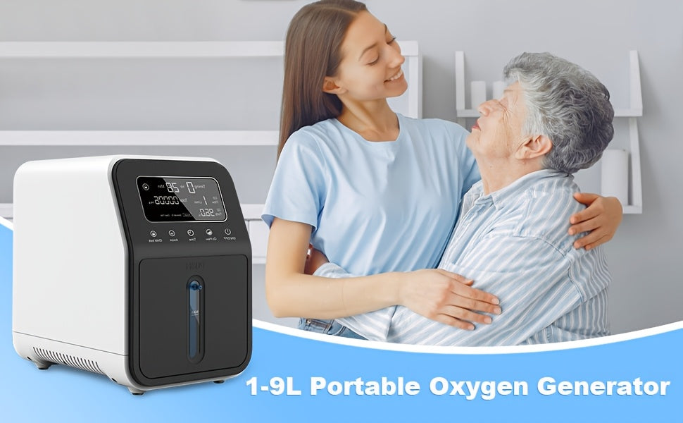 Portable Oxygen Generator, 0.26-2.38gal Adjustable Low Noise Oxygen Concentrator Machine