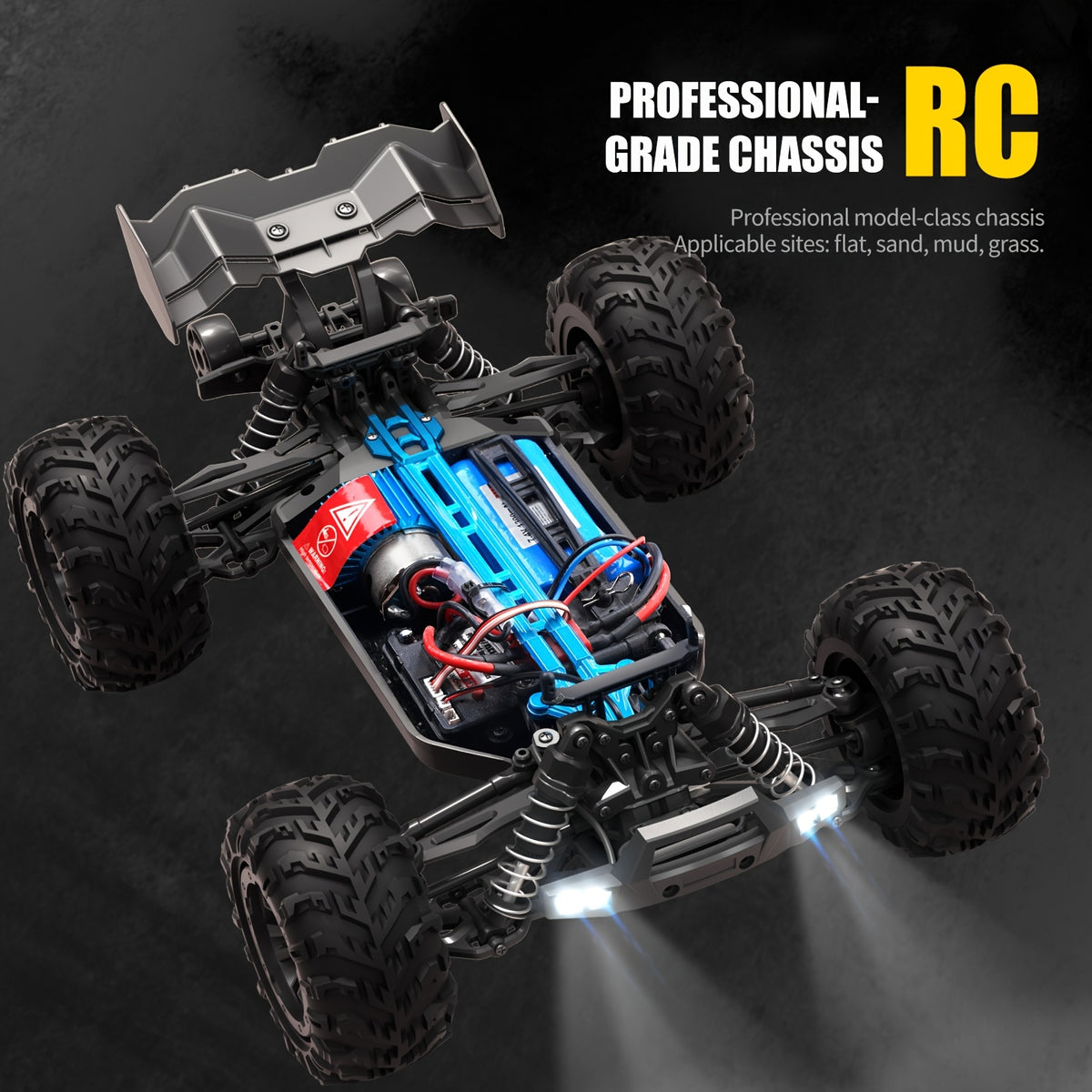 ZHUOYOU 1:16 4WD Off Road High Speed RC Car with Head-up Wheel, 70KM/H Racing Drifting Vehicle, RC390 Motor, 2.4Ghz Remote Control, Supports Cars Racing Together, LED Lights, All Terrain Application