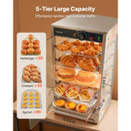 VEVOR 3-Tier/5-Tier Commercial Food Warmer Display, 14inch/15 inch 800W Food Display Warmer with LED Light, Adjustable Shelf and Stainless Steel Frame, 86℉~185℉ Air Heating, 34L for Hamburger, Pizza, Bread, Fried Chicken