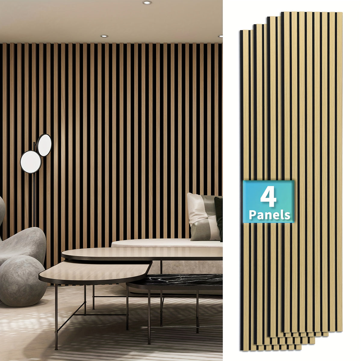 4-Sheet 93" X 12" Textured Wood-Look 3D Wall And Ceiling Tiles Noise Insulating MDF Grille Design, 31 Sq.Ft Coverage with Screws X56