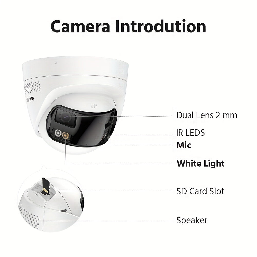 ANNKE Poe Security Camera Outdoor with Dual Lens 180° Field of View, 8MP Surveillance Camera Support Color Night Vision, Person/Vehicle Detection, Two-Way Talk, Built-In SD Card Slot