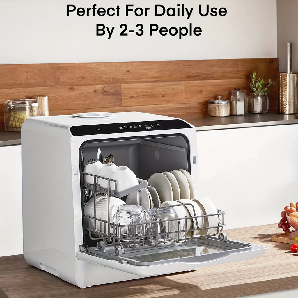 Countertop Dishwasher with 5+2 Programs, Air-Dry, Timer Function, Baby Care, 360° Dual Spray, 167℉ High-Temperature, No Plumbing Required, Portable Dishwasher with 1.32gal Built-in Water Tank, Mini Dishwasher for Home, Apartments, RVs