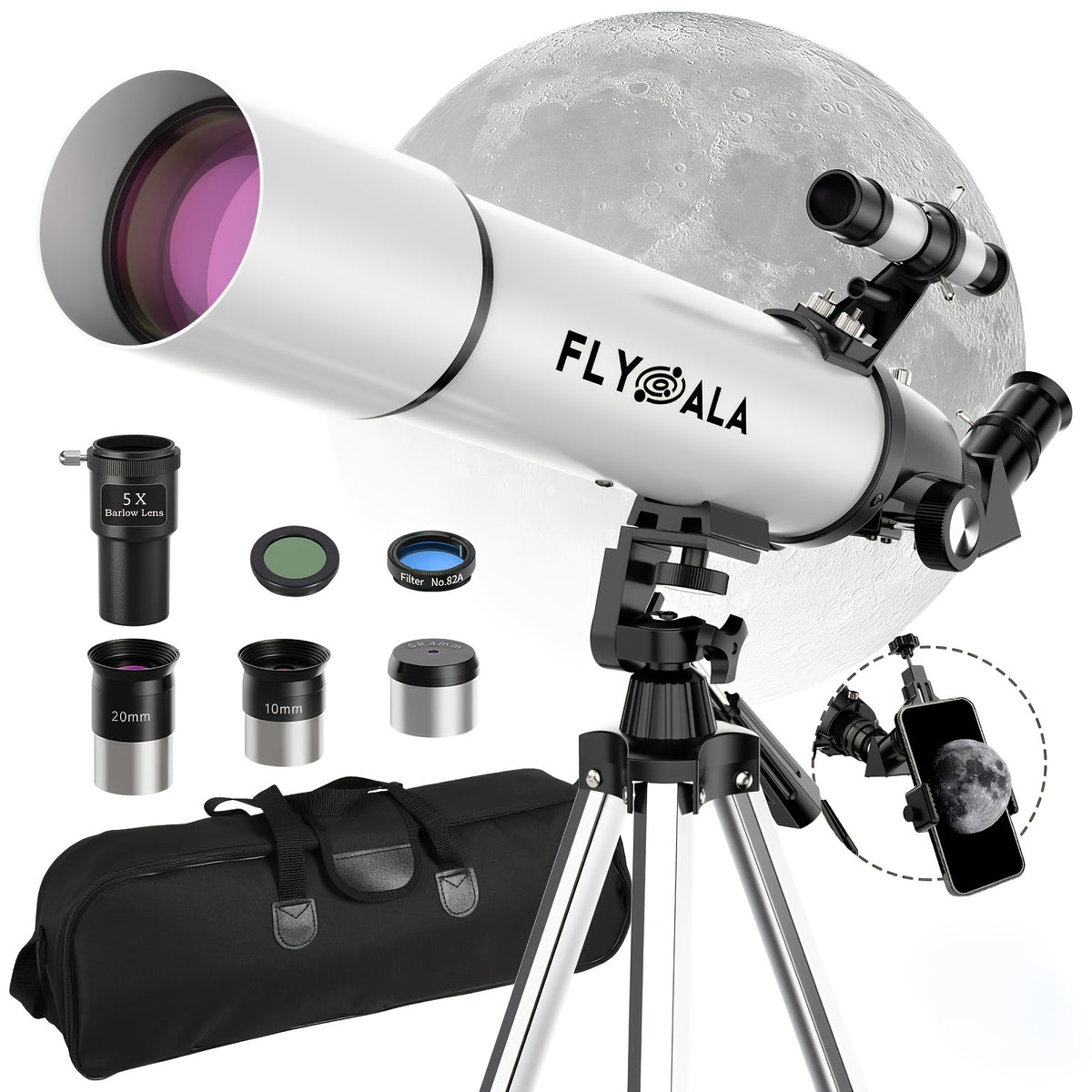 (30X-750X) Telescope for Adults High Powered, 80mm Aperture 600mm Focal Length Astronomy Telescope for Beginners, Astronomical Refractor Telescopes