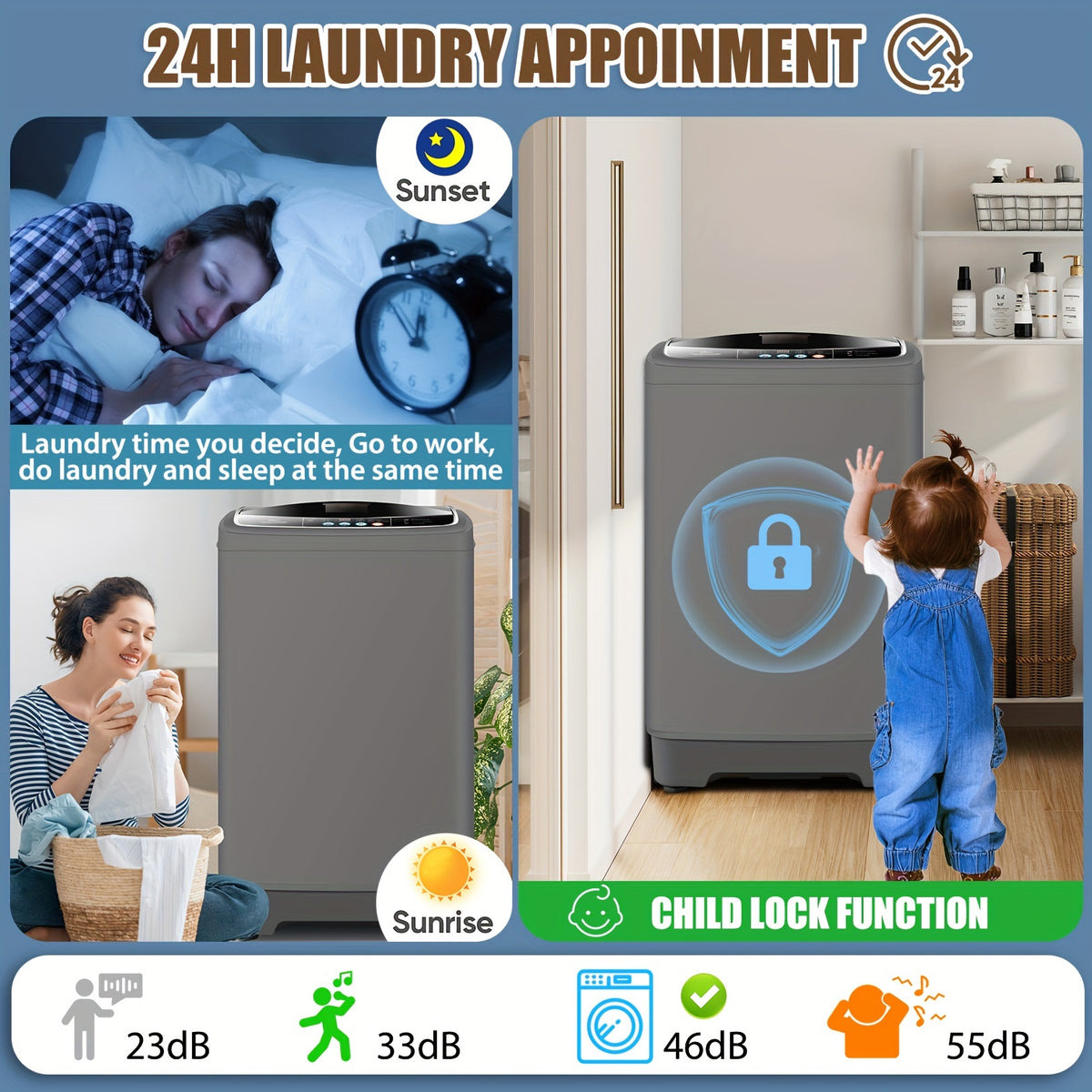Portable Washing Machine 17.8Lbs/15.6Lbs Large Capacity, Full Automatic Washing Machine with 10 Programs And 8 Water Levels Selections, LED Display, Low Noise, Small Washing Machine for Apartment, Home, Dorms, Apartment Laundry, Compact Laundry Solution,