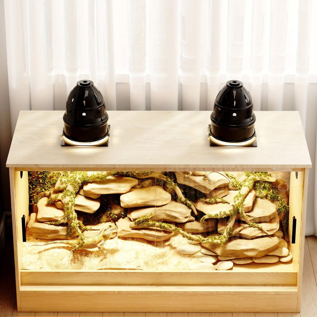 Large Reptile Enclosure with Sliding Glass Doors, Ventilated Terrarium Cabinet with Dual Air Vents, Easy Access Design, for Reptiles And Amphibians, Oak