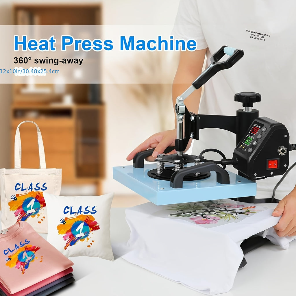 11pcs 8-in-1 - 15"x15"/12"x15" Heat Press Set for T-Shirts, Bags, Pillows, Hats, Beanies, Roller - 12"x10" T-Shirt Machine(Weight 25.35 Lbs) & 15"x15" Auto Single-Workbench & 15"x15" Auto Dual-Workbench Heat Press Only for Cloth, Shirts, Canvas Bags