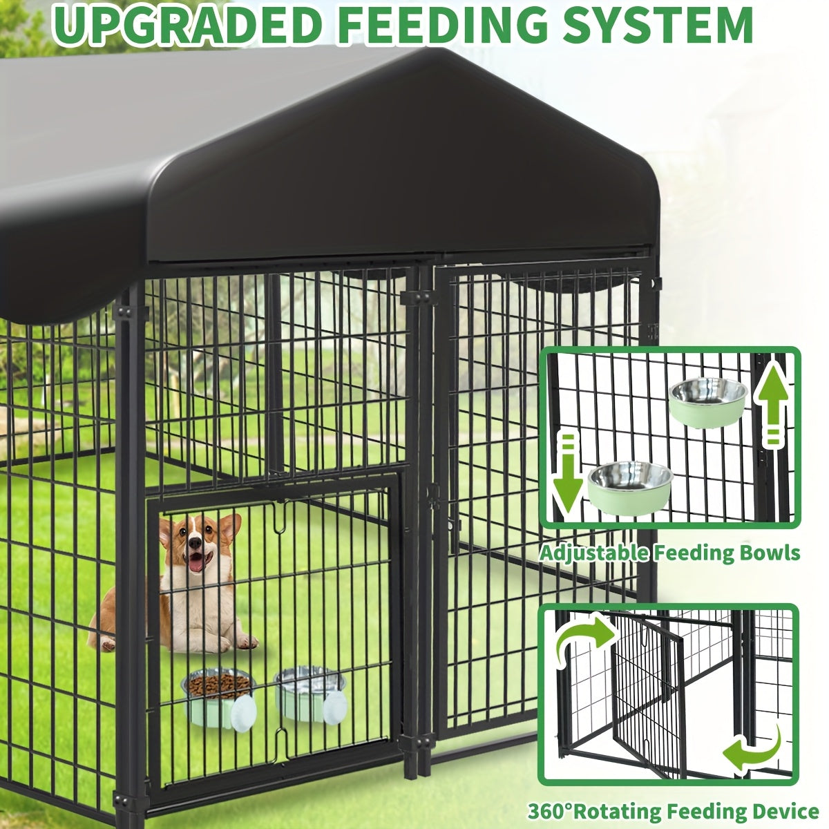 6.2'X4'X4.5' Outdoor Dog Kennel W/ Roof - Heavy Duty Welded Wire Enclosure, Uv/ Cover, Escape-Proof Lock, Easy Access Door & Built-In Bowl for Dogs, Cats, Chickens, Ducks - Backyard, Patio Use