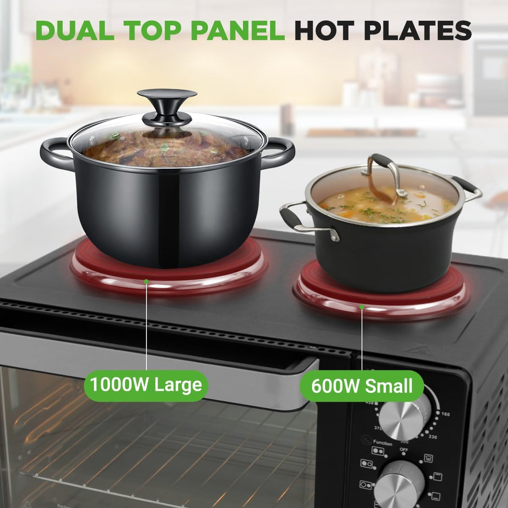 Multi-Function Convection Oven - Counter Top Rotisserie Toaster Oven Convection Cooker with Dual Food Warming Hot Plates