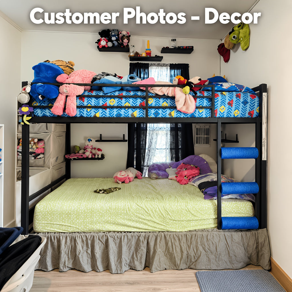 77.5"L Heavy Duty Metal Bed Frame, Twin Over Twin Or Full Over Twin Bunk Bed with Full Length Guardrails And Ladder, Black/Rustic Brown/White Options, Easy Assembly, Suitable for Shared Bedrooms, Bed Frame Without Mattress