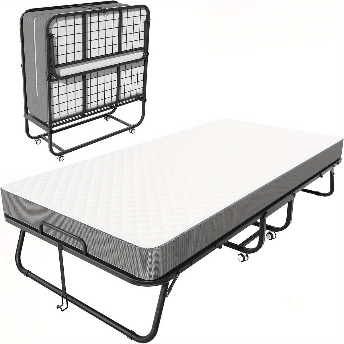 Folding Bed with Mattress, 75" X 31" Roll Away Beds for Adults, Metal Frame Fold Up Beds with Memory Foam Mattress, Guest Bed