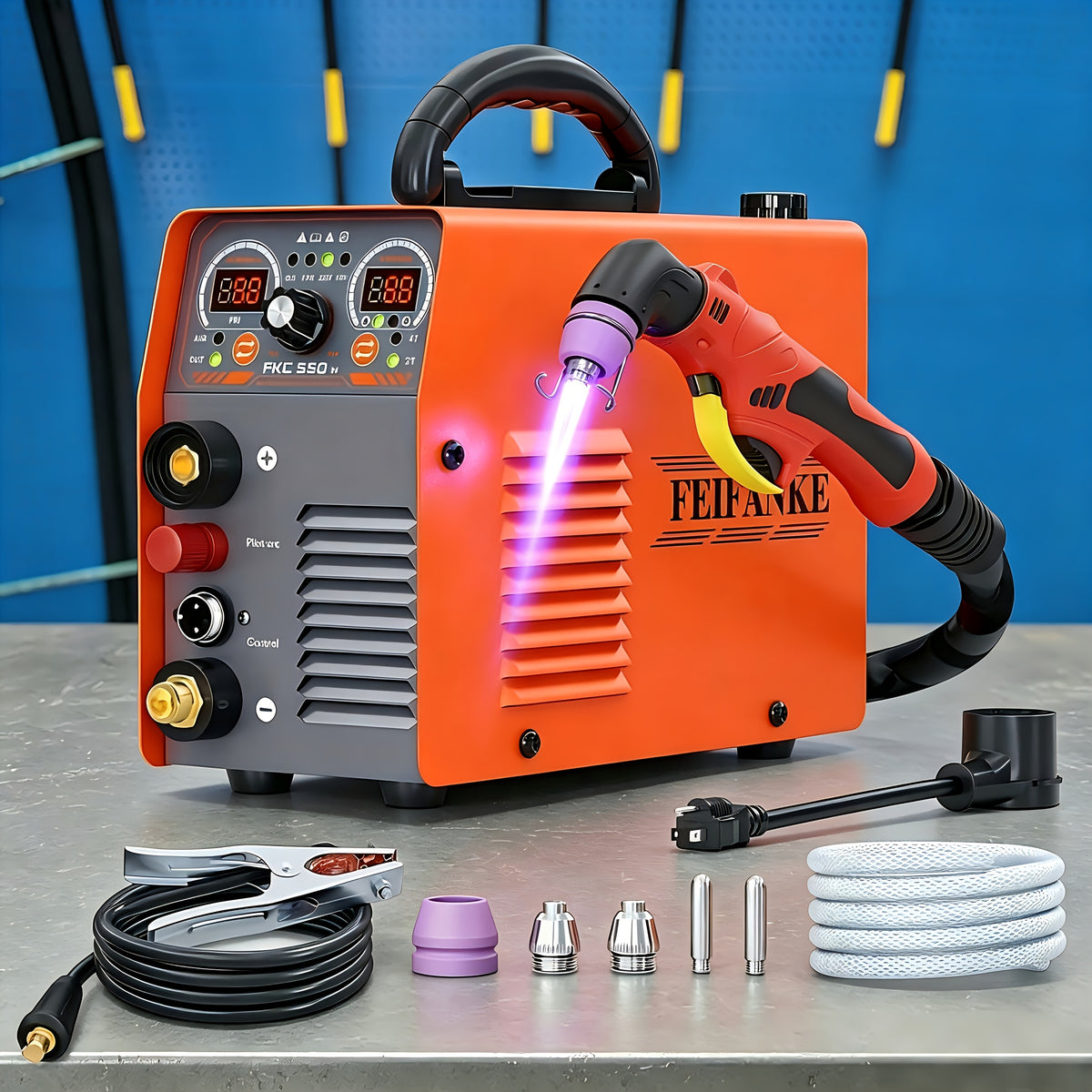 FEIFANKE 55A/50A Plasma Cutter, Two Models: 550H High-Frequency & 132.09gal Low-Frequency Non-Touch Pilot ARC, Heavy Duty Portable. Clean Cut 1/2", Max Cut 3/4", PT/2T/4T, Dual Voltage. Fits Aluminum, Stainless Steel, Iron, Carbon Steel Copper