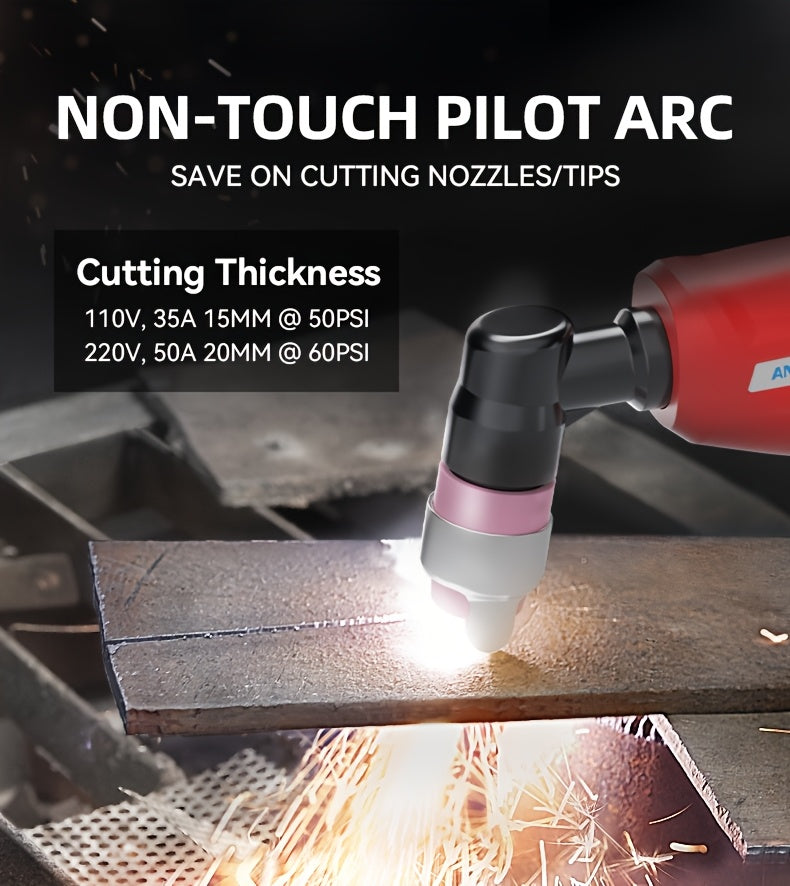 Plasma Cutting Machine 50APM Unguided Arc Plasma Cutting Machine Air Cutting Machine 110/220V Dual Voltage with DC Inverter IGBT, 1/2 Inch Clean Cutting, 3/4 Inch Extreme Cutting, Clearer LCD Display, High-Frequency Non-Contact Metal Cutting Machine