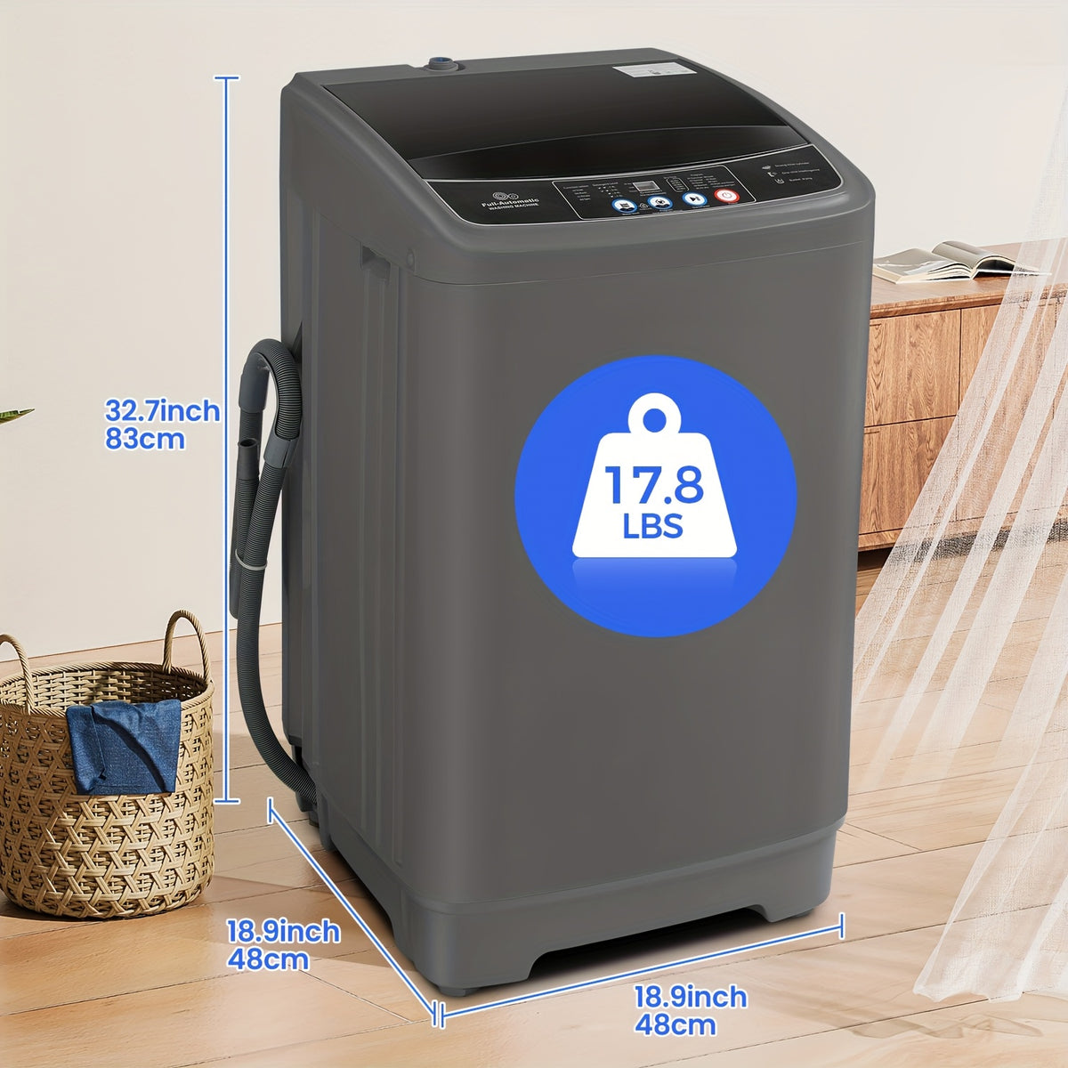 Portable Washing Machine 17.8Lbs/15.6Lbs Large Capacity, Full Automatic Washing Machine with 10 Programs And 8 Water Levels Selections, LED Display, Low Noise, Small Washing Machine for Apartment, Home, Dorms, Apartment Laundry, Compact Laundry Solution,