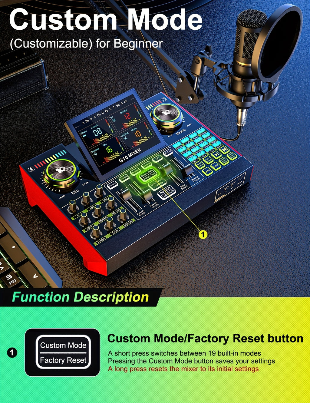 Tenlamp G10 BM800 Mic Mixer Set Podcast Influencer KOL Singing Gaming DJ Mixing Station Controller Equipment Studio Professional Recording Electronic Music Mixer Power Karaoke Machine Available Dynamic Condenser Wired Microphone Portable Microfono