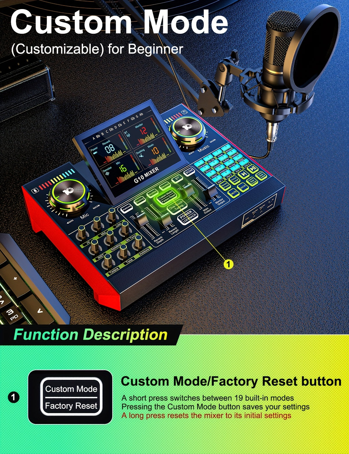 Tenlamp G10 BM800 Mic Mixer Set Podcast Influencer KOL Singing Gaming DJ Mixing Station Controller Equipment Studio Professional Recording Electronic Music Mixer Power Karaoke Machine Available Dynamic Condenser Wired Microphone Portable Microfono