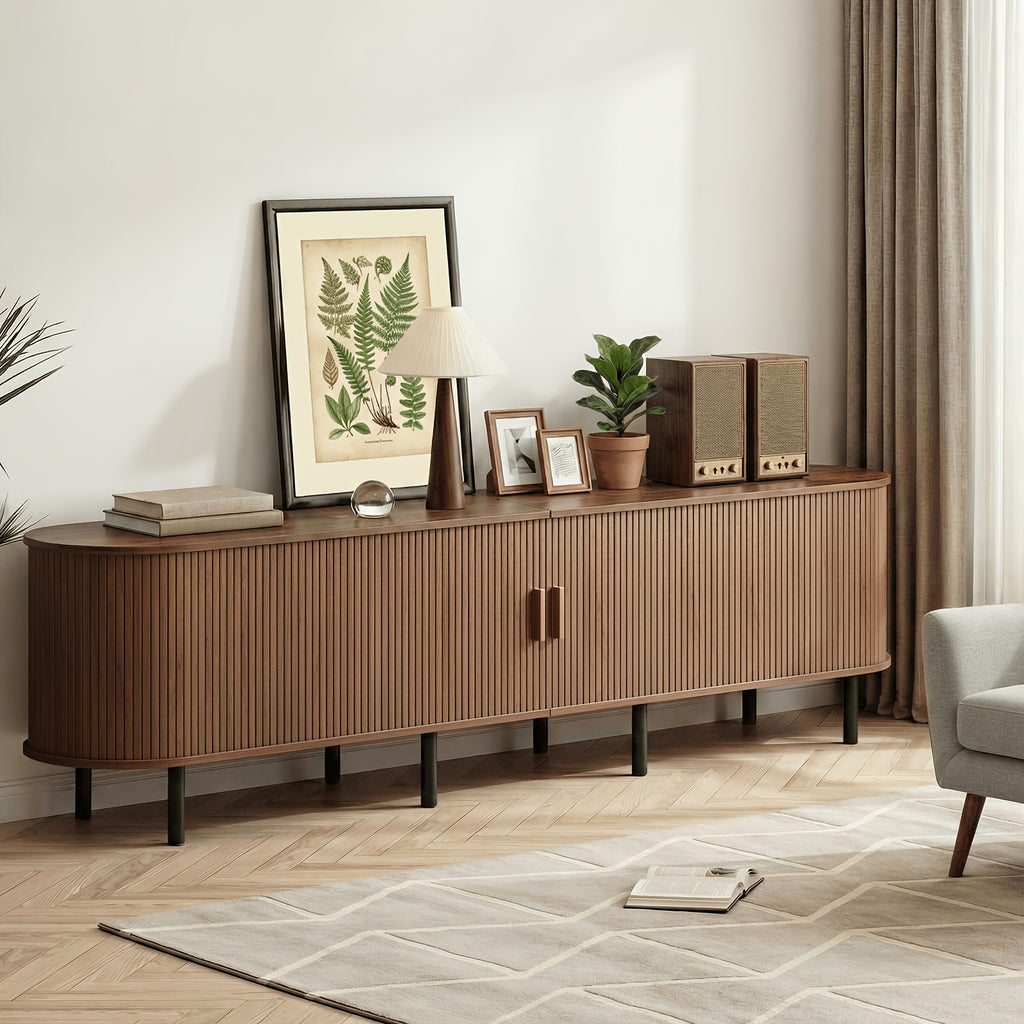 PAZCASA Wide Large TV Stand, Available in 86-inch/70.8-inch/55-inch Sizes, with Power Outlets, Suitable for 90-inch TVs. Sturdy and Durable Entertainment Center Featuring Adjustable Shelves, Sliding Doors, and Ample Storage Space. Modern Media