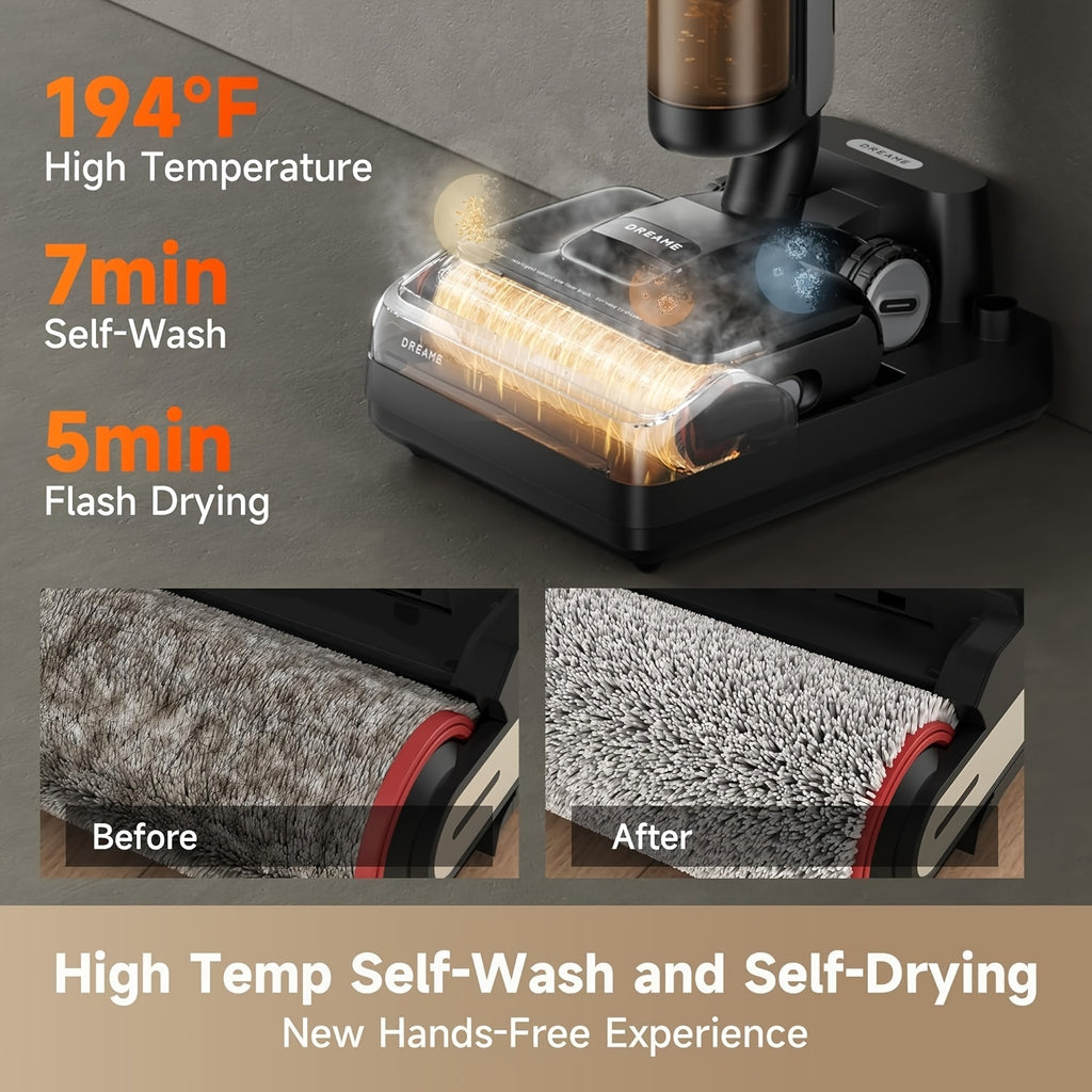 Refurbished DREAME H12 Pro Flexreach Wet Dry Vacuum Cleaner, 0 Tangle Cordless Vacuum Mop All-In-One for Hard Floors, 180° Lie-Flat Floor Cleaner Machine with 194°F Hot Self-Cleaning, 50Mins Runtime