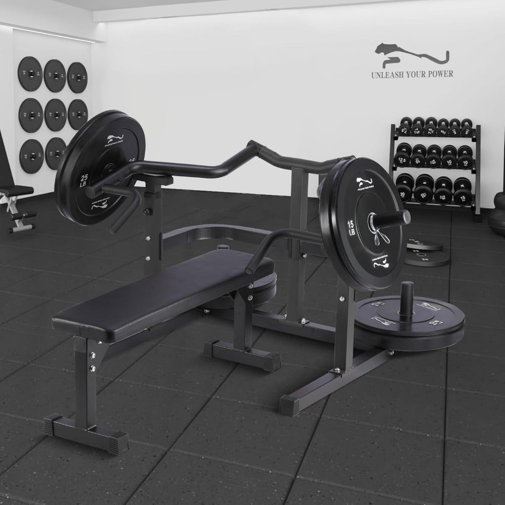 Heavy-Duty Adjustable Chest Press Machine with Bench - Home Gym Bench Press Rack w/ Independent Converging Arms, Smooth Bearing System & Flat Bench for Upper Body Strength Training (/) - Steel Weight Training Equipment Suitable for Home Gym
