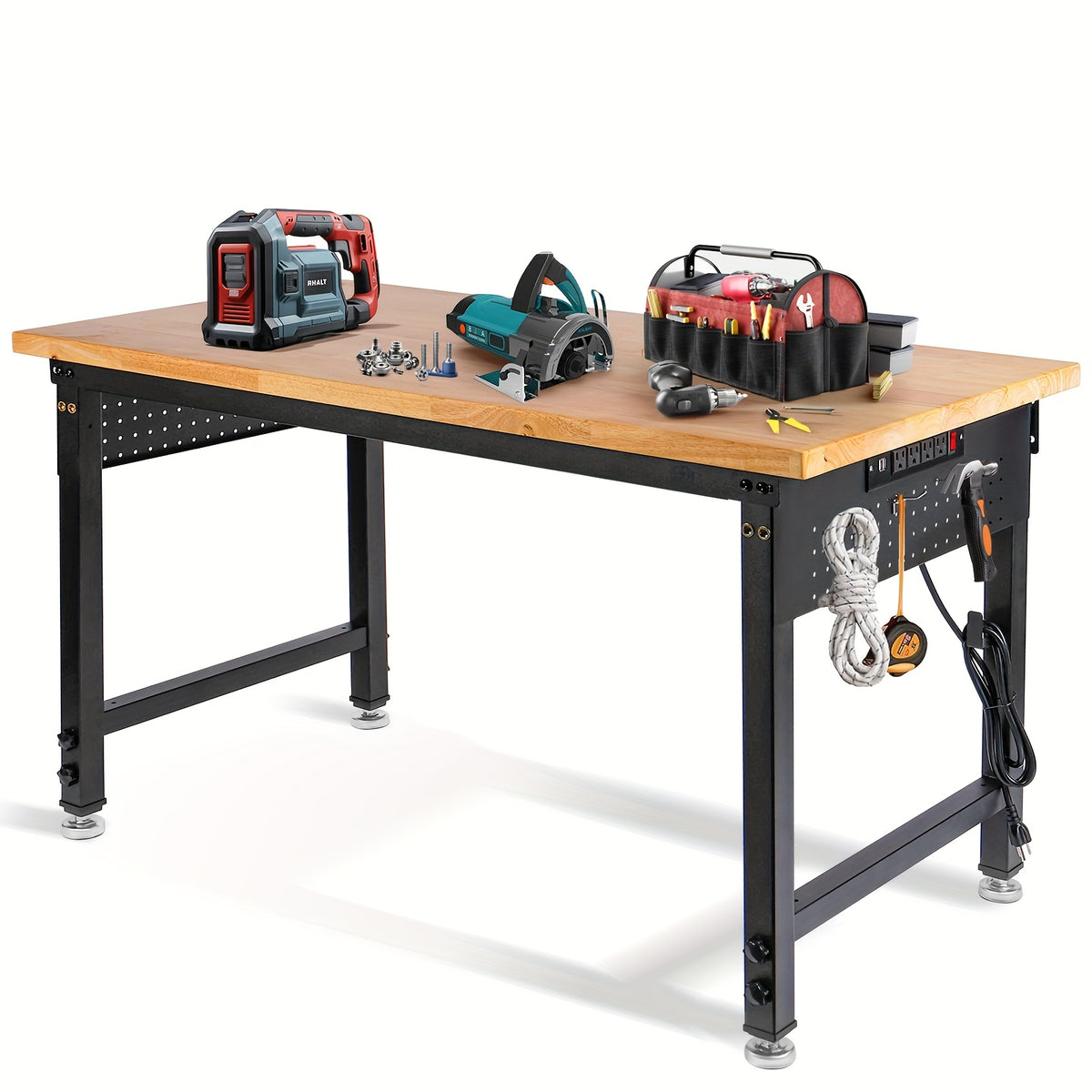 [Heavy Duty Workbench] 48"×24" Heavy Duty Workbench With Wheels, 2000 LBS Load Capacity Thick Solid Wood Work Table With Power Outlets, Pegboard, Work Bench For Garage, Office, Home, Workshop, Commercial
