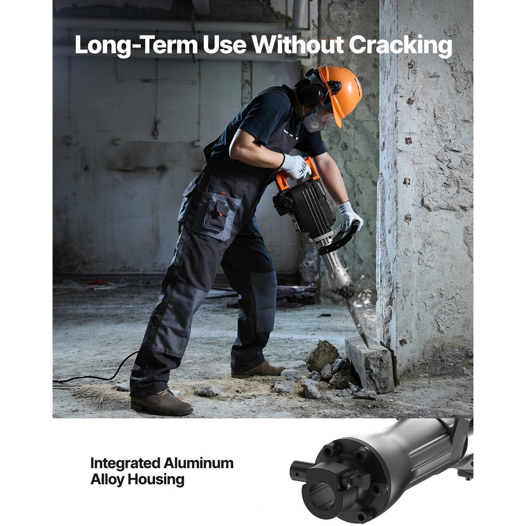 VEVOR Demolition Jack Hammer, 2200W 1350 BPM / 1400 BPM Jack Hammer Concrete Breaker, Heavy Duty Electric Jack Hammer 4pcs/6pcs Chisels Bit with Gloves, 360°C Swiveling Front Handle for Trenching and Breaking Holes