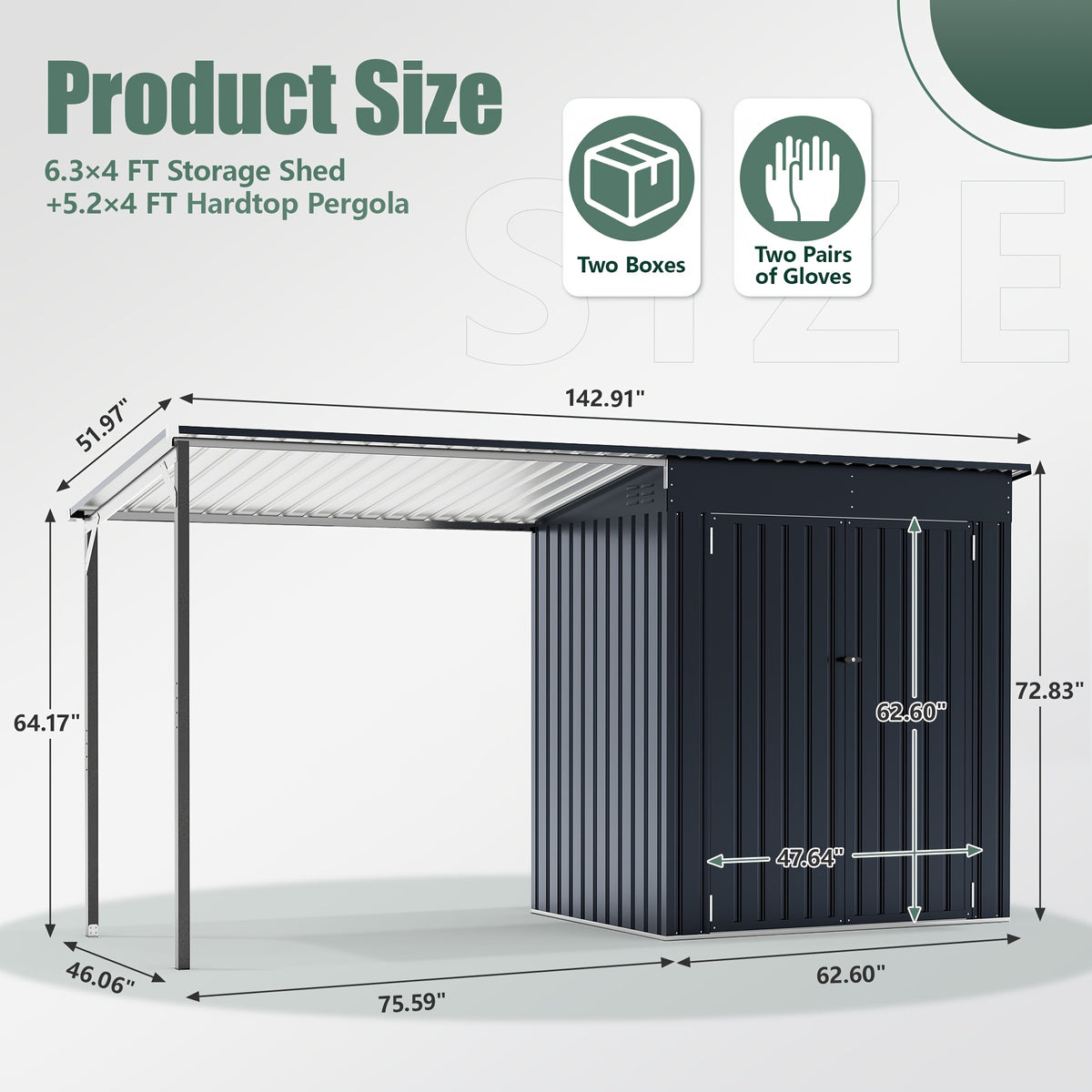 5x3-12x14ft Outdoor Storage Shed, Metal Garden Shed with Updated Frame Structure, Tool Sheds for Backyard Garden Patio Lawn, Black Or White