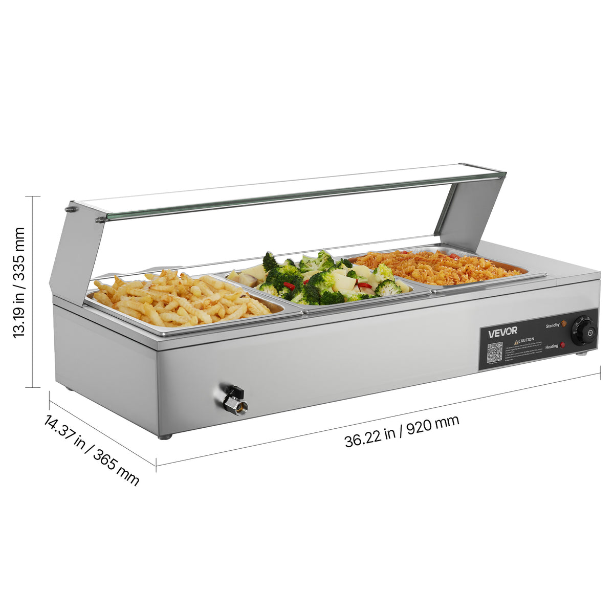 VEVOR Commercial Food Warmer, 1500W Electric Stainless Steel Steam Food Warmer with Glass Cover, Countertop Buffet Bain Marie with Three 1/2 Size / Five 1/2 Size Food Pans, for Catering, Restaurant, Party & Buffets