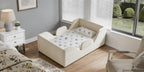 Toddler Floor Bed with Removable Safety Rails And Storage Bag, Kids Bed for Girls And Boys, Standard Crib Size, Safety Upholstered Beds, Low to Floor Design