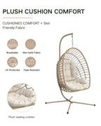 Hanging Egg Chair with Stand Only for Outdoor, Foldable Rattan Wicker Hammock Egg Swing Chair for Porch Patio Garden, 350LBS Capacity, Beige